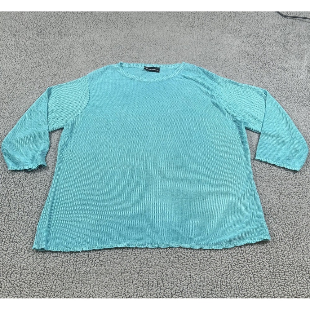 Sharon Anthony Women 1X Teal Knit Sweater Top‎ Short Sleeve Plus Size Rayon